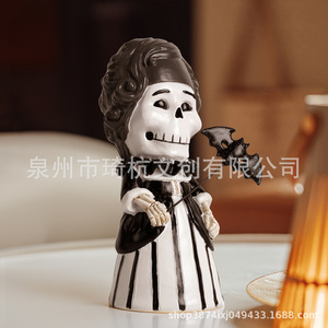 Ornement en résine de couple de squelettes d'Halloween avec chauve-souris, décoration intérieure pour entrée de maison, meuble TV, cadeau - Product Image 5