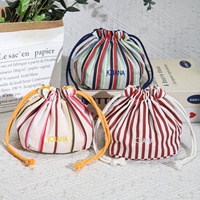 Sac de rangement cosmétique de luxe en coton à rayures avec fond carré et doublure en velours, imprimé avec logo personnalisé, pour bougies, maquillage et protection contre la poussière