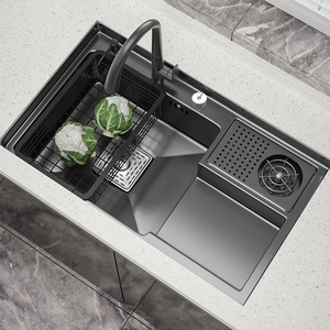 Fregadero de Cocina Nano Escalonado de Acero Inoxidable 304, Lavabo Multifuncional para Lavar Verduras, Fregadero Bajo Encimera para Barra de Cocina - Product Image 1