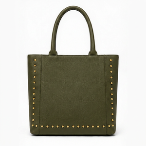 Sac fourre-tout de luxe en cuir véritable clouté pour femme, grande capacité, fermeture magnétique, style anglais, sac à main de créateur - Product Image 1