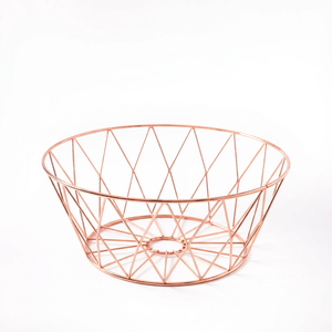 Cesta Redonda de Alambre Metálico Color Oro Rosa, Diseño Minimalista, Contenedor Transpirable para Almacenamiento de Alimentos, 1 Nivel, Tejido - Product Image 1