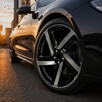 Nueva Llanta de Aleación Forjada de 5 Radios en Negro Brillante con Cara Plateada Mecanizada, 5 Birlos, Duradera, ET de 25mm para Audi, Mercedes, Tesla