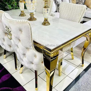 Bộ bàn ăn sang trọng kiểu Ý 4 6 8 ghế, bàn ăn nhà hàng, bộ bàn ghế bằng thép không gỉ, bàn ăn mặt đá cẩm thạch - Product Image 5