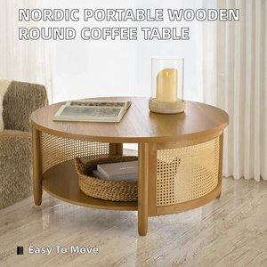 Mesa de Centro Redonda de Madera, Estilo Nórdico Moderno, Ligera y Portátil, con Panel Superior de Diseño Ecológico y Duradero para Sala de Estar - Product Image 2