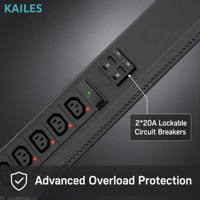 KAILES PDU de rack 32A avec compteur, 346-415Vac, 24 prises C13 à déclenchement par bouton, 6 disjoncteurs 20A, OEM, en tôle, charge maximale 14,4kW, KLS