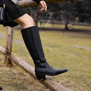 Big Size <b>Round</b> <b>Toe</b> Women's Fashion Knee-High Boots Chunky <b>Heel</b> Black Riding Boots Zip Closure Mesh Lining Winter Summer - Product Image 5