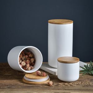 Higher Quality Ceramic Storage Food Jar Candy Coffee Tea Jar Sealed Box Set With <b>Bamboo</b> Lid - Product Image 4