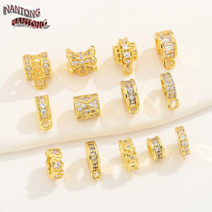 Nantong 14K Gold Plated <b>Copper</b> Spacer Beads With Cubic Zirconia For <b>Bracelet</b> Making DIY Jewelry Accessories Mixed Shapes - Product Image 1