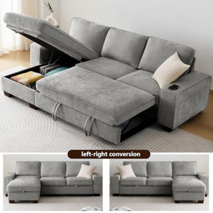 Sofá Cama Convertible en Forma de L con Espacio de Almacenamiento, Sofá Extraíble para Sala de Estar, Cubiertas de Chenilla Lavables y Extraíbles con USB - Product Image 5