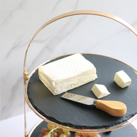 Présentoir de desserts à cadre doré, plateau d'exposition à desserts, planche à fromage en ardoise, support à gâteaux de mariage sur 2 niveaux