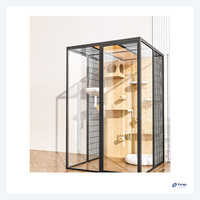 Grande maison pour chat moderne en bois avec fermeture à boucle, design respirant, balcon en verre spacieux, villa intérieure luxueuse pour animaux de compagnie, style nid douillet