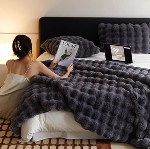 Bubble-Fleece-Decke Verdickt Warm Einfarbig <span class=keywords><strong>Lascher</strong></span> Doppelseitige Polyester-Decke Umweltfreundlich Modern - Product Image 3
