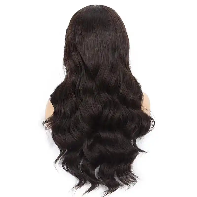 2022 Fashional Body Wave Long Curly Human Hair For Women Lace Front Wigs 26 Inch Black Dark Brown Wigs