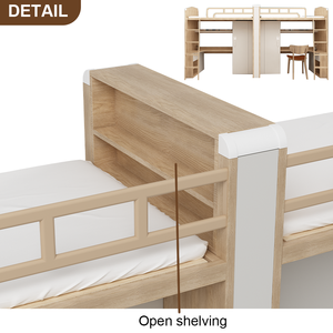 Lit superposé moderne en métal et bois grainé 2026 avec bureau, échelle, rangement et armoire pour la maison, l'école, les jeunes et les hôtels - Product Image 5