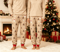 Ensemble de pyjamas de Noël personnalisés, confortables, beiges, avec motif de bonhomme de neige, assortis pour la famille, en polyester, vêtements de nuit pour hommes, femmes et enfants, livraison directe, POD, MOQ 1PC