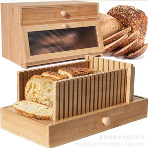 Bamboo <b>Bread</b> Box With <b>Cutter</b> Set Kitchen Countertop Storage Rack Foldable Design Original Color <b>Bread</b> Storage - Product Image 5