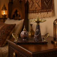 Ensemble de brûleurs d'encens en marbre naturel rouge de luxe, décoratif pour la maison musulmane, décoration parfumée pour la maison pour le Ramadan et l'Aïd, cadeau de l'Aïd