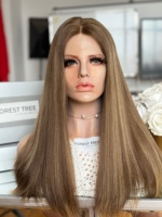 Perruque Casher Juive Certifiée, Couleur Brun Clair, Cheveux Humains Naturels, Dessus en Dentelle, Couleur Personnalisée, Fournisseur d'Usine