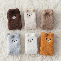 Chaussettes douillettes pour femmes, chaussettes d'hiver épaisses et moelleuses avec motif d'ours 3D, chaussettes chaudes et confortables pour la maison, chaussettes de sommeil, chaussettes douces et mignonnes