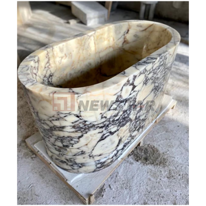 Misura su misura intagliato a mano di lusso in marmo naturale Freestanding pietra solida superficie vasca da bagno per adulti Calacatta ammollo Viola vasca da bagno - Product Image 6