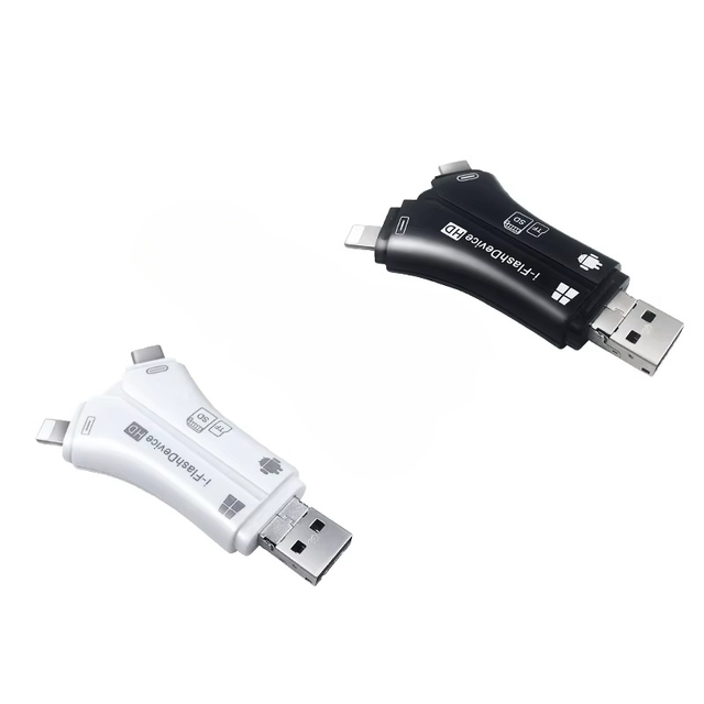 Multi Smart Card Reader 4 in 1 USB Flash Drive 256GB White/Black for OTG Pen 128GB Type-C Memory Stick External for iPhone