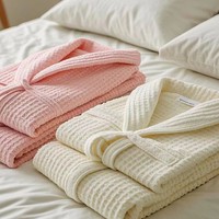 Peignoir en coton pur biologique et écologique, tricot gaufré, col châle, doux pour la peau, séchage rapide, couleur personnalisée, broderie logo, tout doux