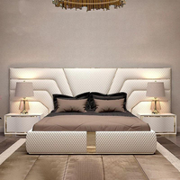 Lit King Size Moderne de Luxe en Cuir Écologique Rembourré avec Grande Tête de Lit Capitonnée pour Chambre de Villa