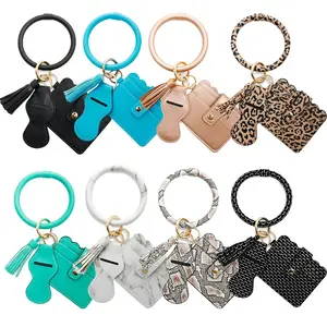 Titular do Cartão de Couro de luxo Titular do Anel Chave de Cadeia Círculo Pulseira Lipgloss Keychain Chave Pulseira Pulseira cadeia Carteira