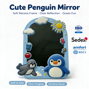 Miroir bébé encadré en silicone souple motif pingouin mignon, design côtier, réflexion claire, décoration murale, design personnalisé - Product Image 1