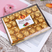 Bonbons durs en gaufrettes chocolatées avec riz soufflé croustillant, emballage doré et bleu, halal, personnalisé OEM, 24 pièces, dans une boîte carrée