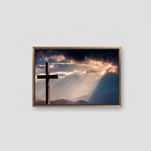 Elegant Sunrise Over Mountains Canvas Print, Serene Nature Artwork,GOLD <b>FRAMED</b> CANVAS - Product Image 2