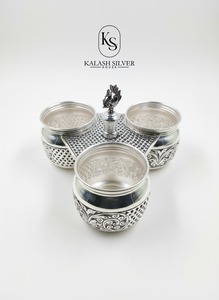 กล่องตกแต่ง3ชามสีเงิน925หรูหราของขวัญเงินทำมือสำหรับการตกแต่งบ้านที่หรูหราและผลไม้แห้ง - Product Image 4