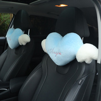 Coussin de nuque en peluche en forme de cœur avec ailes d'ange, coussin de tête souple pour voiture, ornement intérieur de voiture en gros, personnalisable