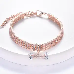 Bling Rhinestone puppy dog Bone Collar Necklace Crystal Pet Necklace diamond luxury pet dog collar jewelry