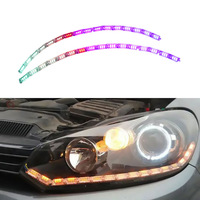 Luz LED RGB de cristal para circulación diurna, flexible, impermeable, con señal de giro secuencial, luz oculta para faro de coche, modificación DRL