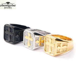 중저 CE 도매 크로스 링 스테인리스 스틸 18K PVD 금도금 대형 방수 변색 방지 남성용 반지 - Product Image 3