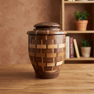 Round Wooden Urn <b>Ashes</b> Cremation <b>Keepsake</b> Urn American Style Basketweave Memorial Vase Funeral Supplies - Product Image 3