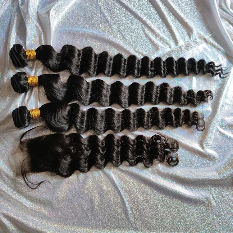 40 Inches Curly Bundles Raw Indian 100% Virgin Unprocessed Human Hair Bundles From India Vendor With Hd Lace Frontal Closure