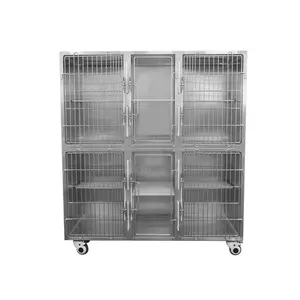 Pets hospital cages Animal Cages with Wheels Movable Dog Cat Used ICU stainless steel