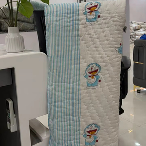 Handmade Printed Organic Simple <b>Quilted</b> Baby Blanket with 100% Cotton and <b>Wool</b> Filling All-Season Use for Bedtime & Travel - Product Image 1