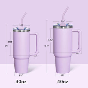 Gobelets isothermes de voyage en acier inoxydable réutilisables personnalisés de 40 oz avec poignée et paille – Vente en gros - Product Image 3