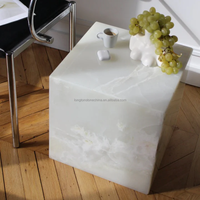 Luxe 30*30*50 40*40*40 Petit Cube De Marbre Décor Chambre Translucide Blanc Onyx Stand Carré Table D'appoint Onyx Pierre Plinthe