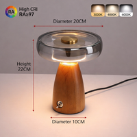 Lampe de bureau en verre soufflé artisanal moderne, base en bois massif, éclairage de lecture d'intérieur artisanal nordique pour hôtel et maison