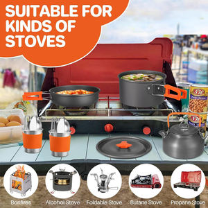 Ensemble de cuisine de camping pour 2-3 personnes et autres accessoires de survie en plein air, ensemble de batterie de cuisine portable en aluminium pour campeurs - Product Image 5