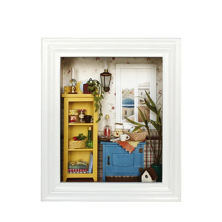 Mini casa de muñecas de madera para niños, juguete en miniatura con luz, marco de fotos, ornamento, gran oferta