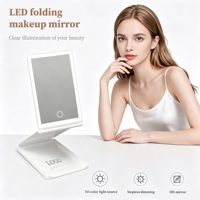 Miroir de maquillage LED pliable, miroir de vanité de bureau avec lumière, 3 couleurs, contrôle tactile, miroir cosmétique rechargeable, logo personnalisé