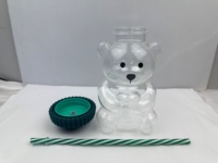 Gobelet en verre transparent motif ours de dessin animé avec paille rayée verte et chapeau – Design mignon, sans danger pour les aliments et réutilisable – Cadeau d'affaires unisexe