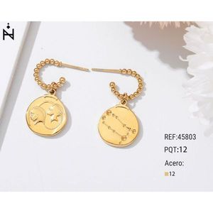 Orecchini Pendenti con Segni Zodiacali Placcati in Oro 12K, Gioielli di Moda con Ciondolo Rotondo in Acciaio - Product Image 1