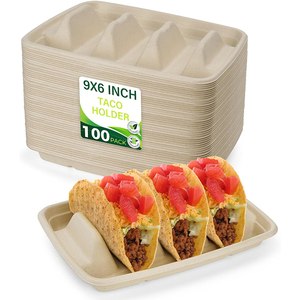 Biodegradable Sugarcane 100 Pack <strong>Disposable</strong> Biodegradable Compostable <strong>Taco</strong> to Go Box Sugarcane Bagasse Takeaway <strong>Taco</strong> <strong>Holder</strong> - Product Image 1