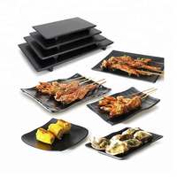Vaisselle de restaurant en gros, plats en plastique japonais, assiette à apéritif, assiette à sushi, incassable, noire, rectangulaire, en mélamine